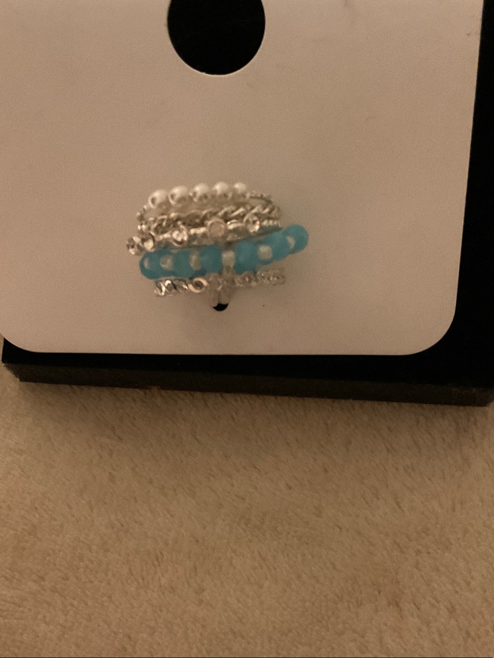 Silver-Tone Ring with Turquoise Beaded Accent
